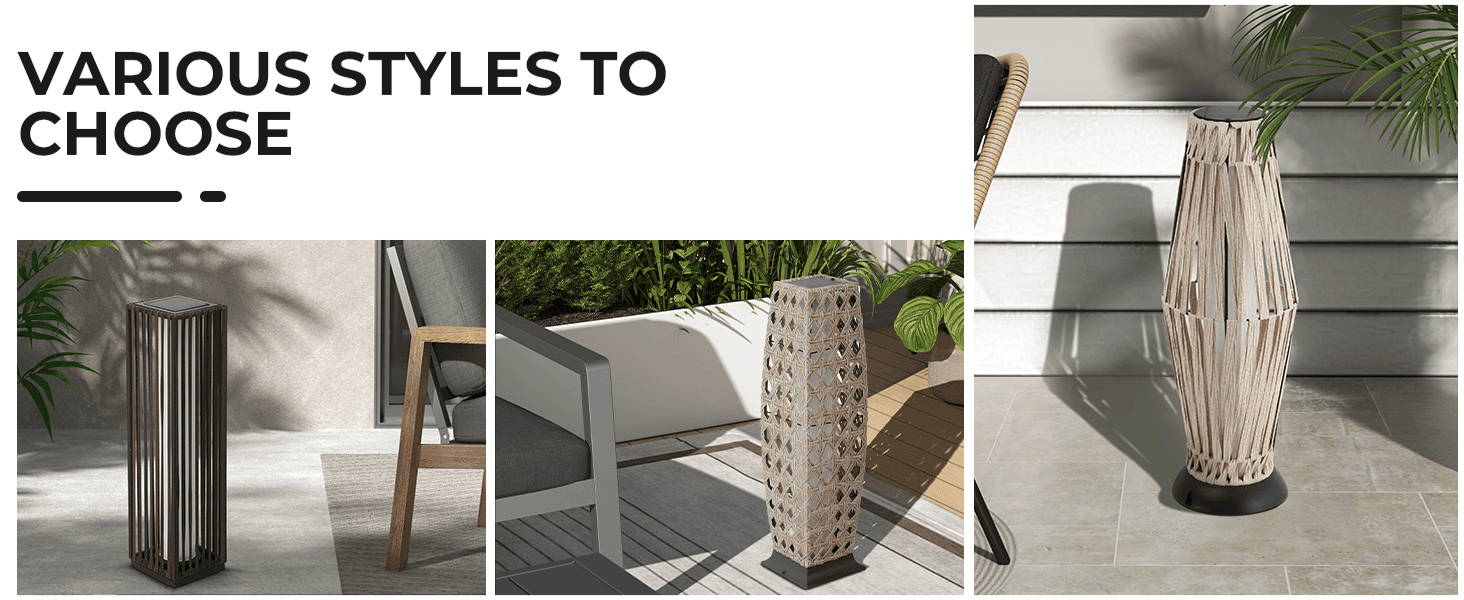 שלושה דגמי תאורה סולארית עומדת