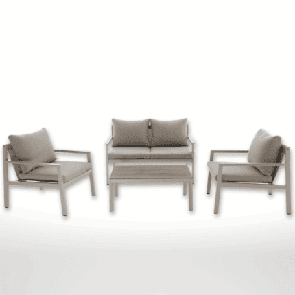 סט ריהוט גן מאלומיניום – ספה זוגית, שני כורסאות ושולחן