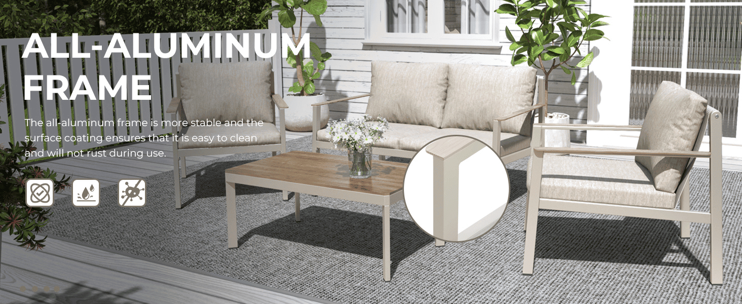 סט ישיבה Urban Sand עם שלדת אלומיניום מלאה במרפסת חוץ