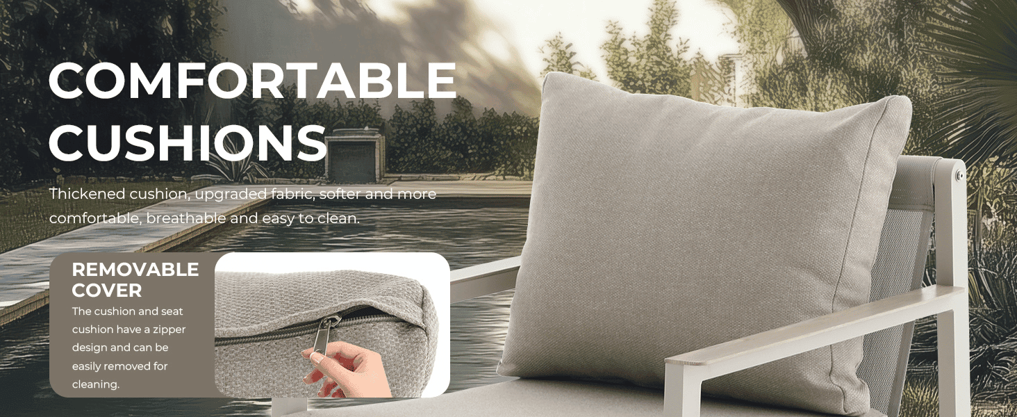 כריות נוחות עם כיסוי נשלף לסט ישיבה Urban Sand ליד הבריכה