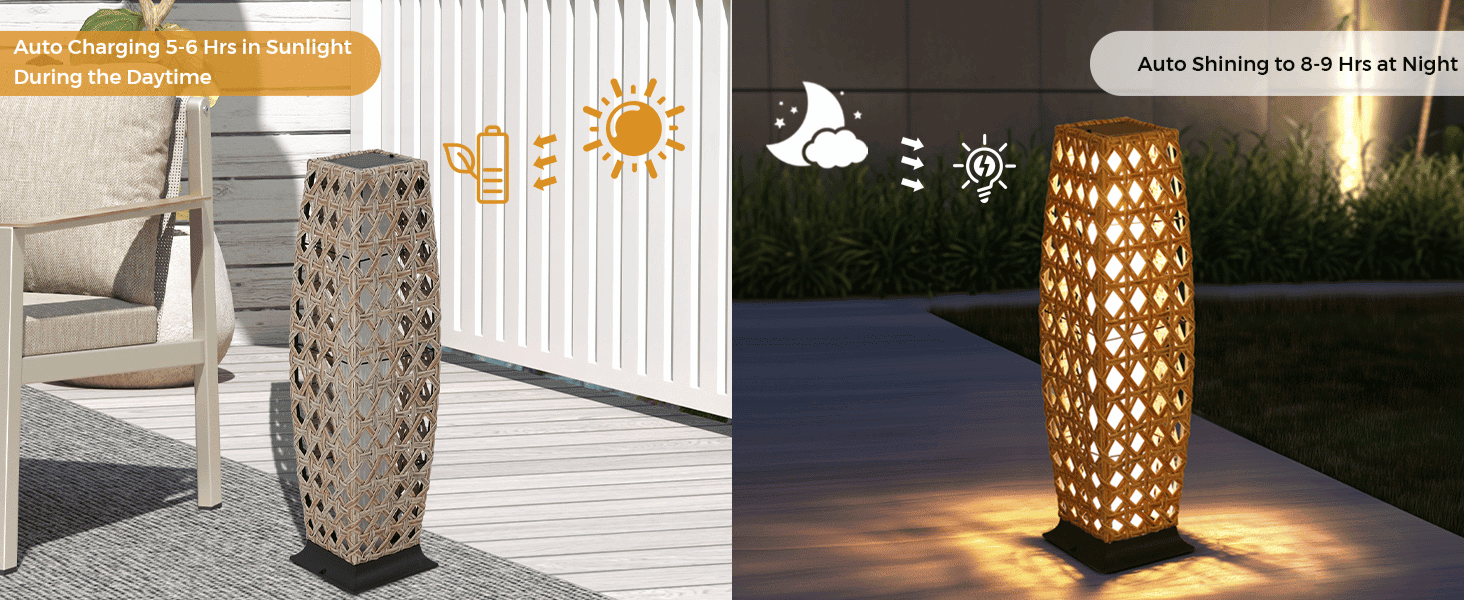 תאורת ראטן סולארית – דגם הפסיפס הגבוה – תאורה דקורטיבית לפינת ישיבה