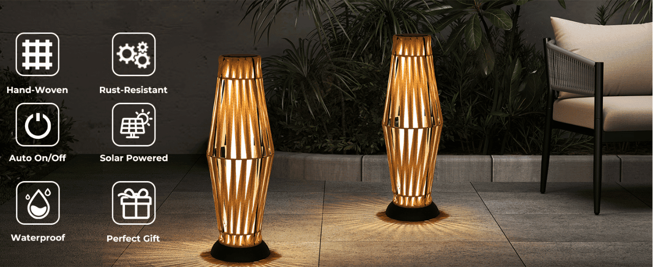 תאורת ראטן סולארית לדגם הקוברה הגבוהה – עמידות למים, ראטן טבעי, סולארי