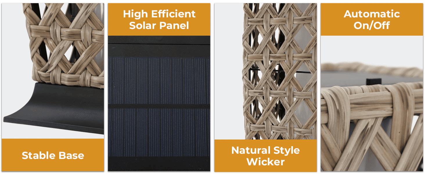 תאורת ראטן סולארית לגינה דגם הפסיפס הגבוה – תאורת לילה יוקרתית בחוץ